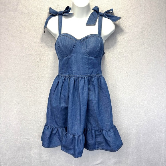 Band Of The Free Other - Band of the Free Smocked Babydoll Sundress Womens XS Chambray Bow‎ Sweetheart